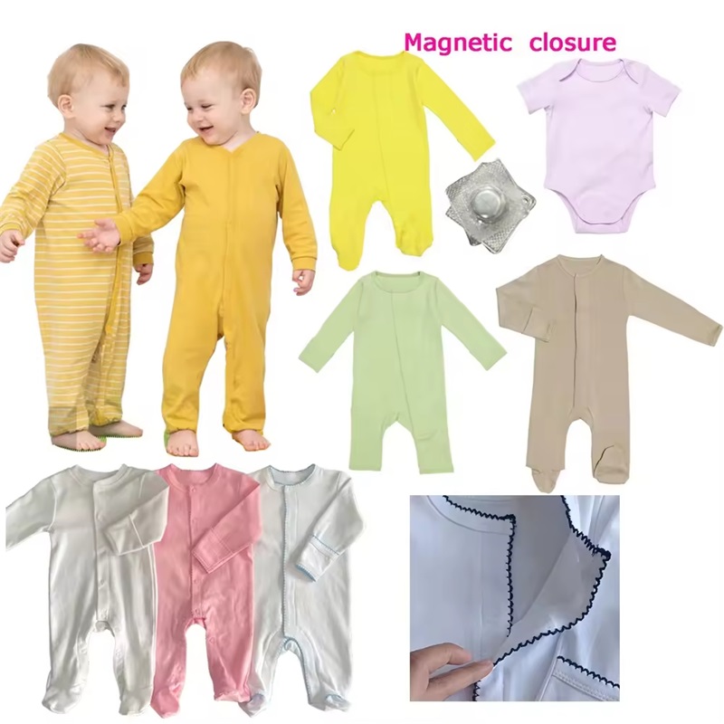 Testreszabott 100% -os pamut Baba Mágneses Snap Onesie